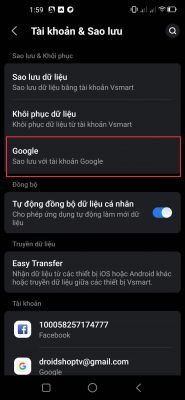 Phần Google Trong Tài Khoản Vào Sao Lưu