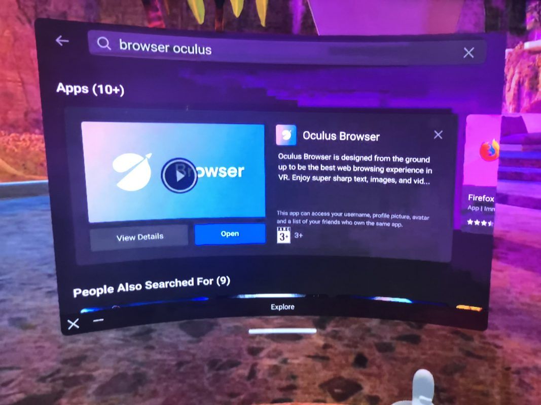 Mở Ứng Dụng Browser Oculus