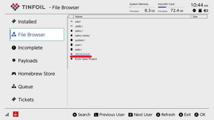Vào File Browser Chọn Droidshop