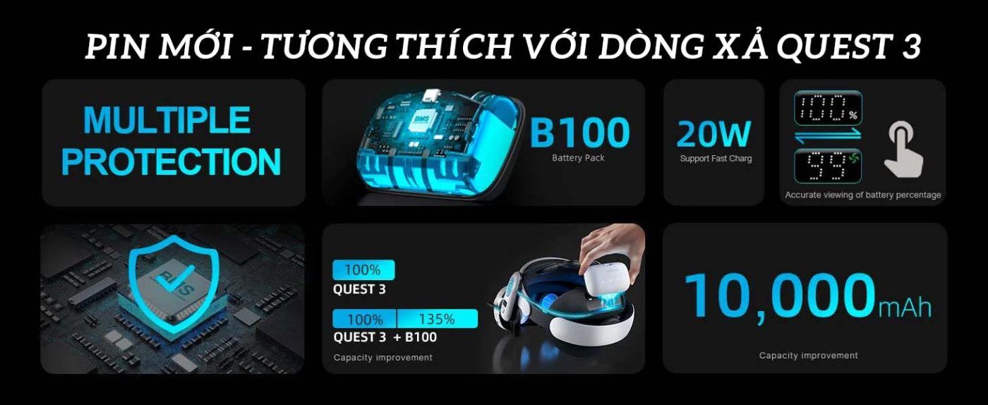 Pin Bobovr B100 Sạc Nhanh 20w Cho Meta Quest 3