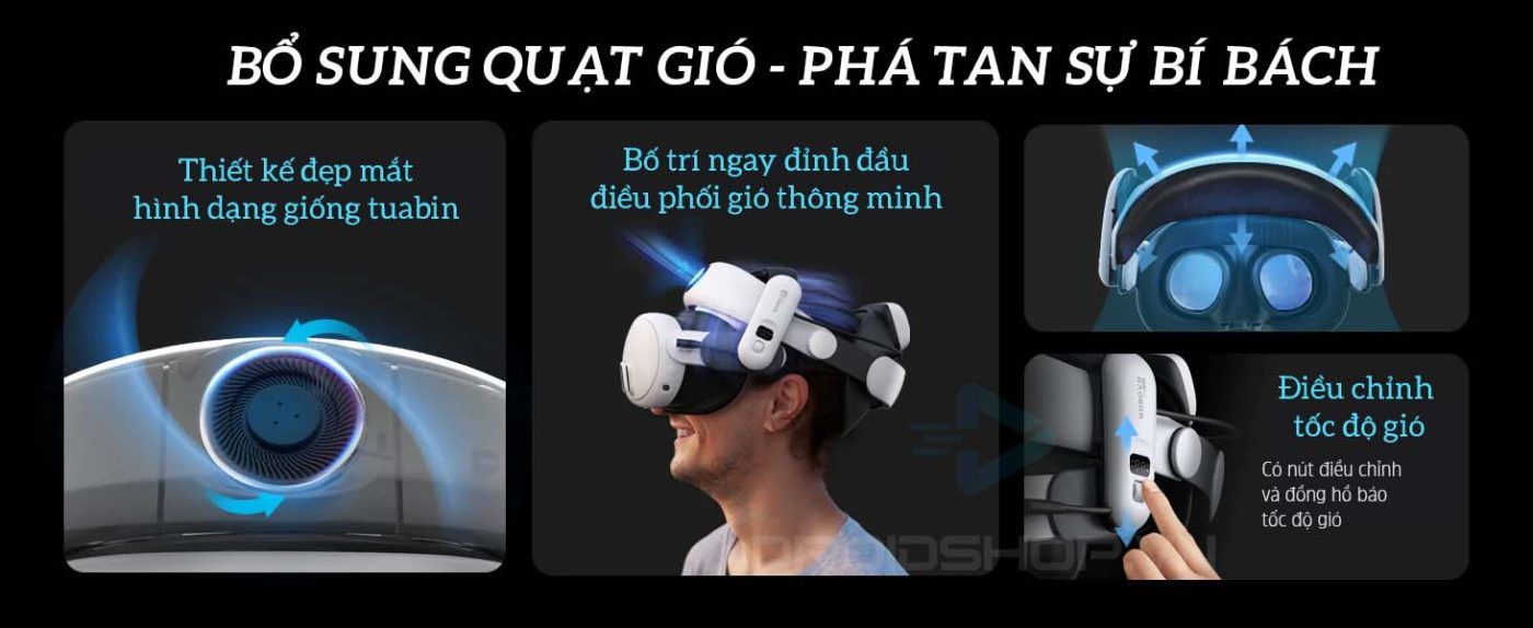 đai Bobovr S3 Pro Strap Meta Quest 3 Bổ Sung Quạt Thổi Khí Làm Mát Da đầu