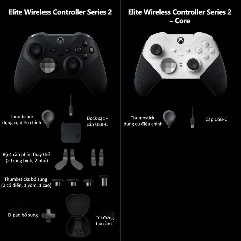 Bảng So Sánh Xbox Elite 2 Vs Elite 2 Core