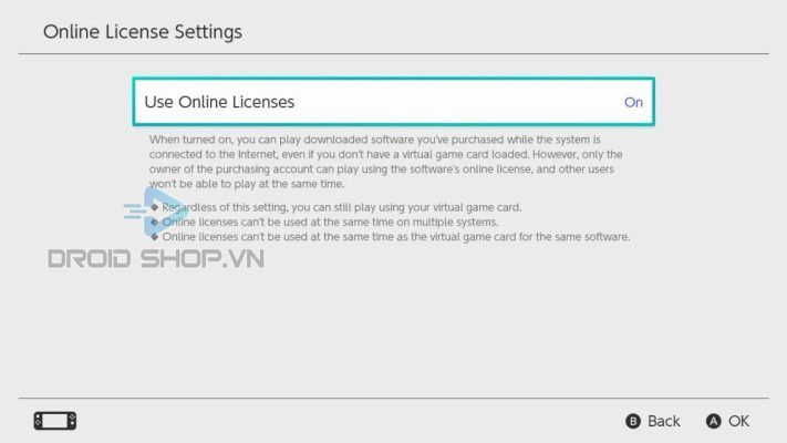 Bật Chế độ Use Online Licenses