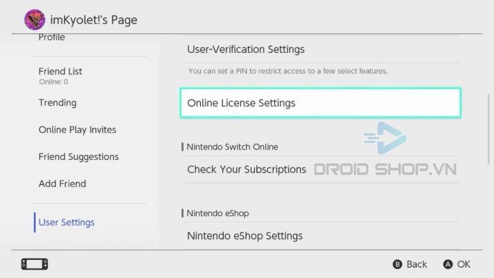 Mục Online License Settings
