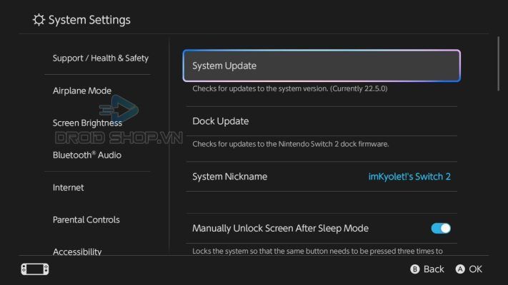 Phần System Update Trong Cài đặt