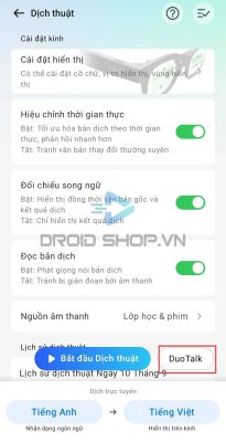 Bấm Chọn Vào Phần Duotalk ở Góc Dưới Bên Phải