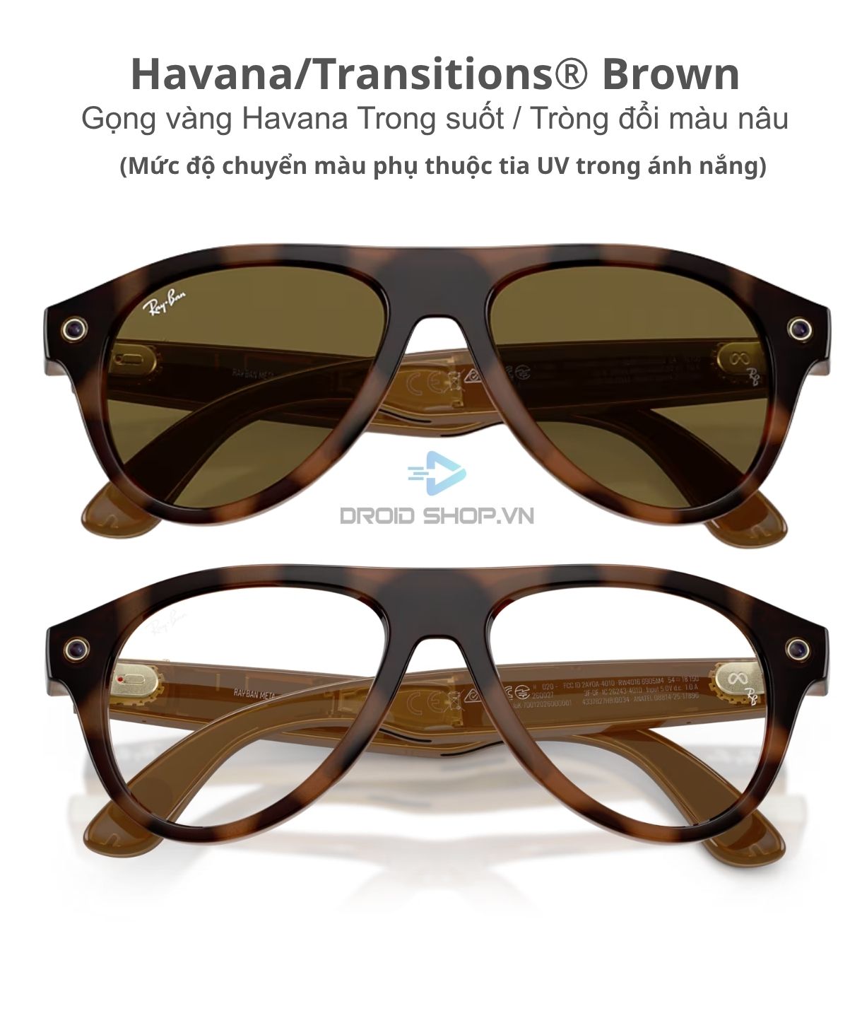Ray Ban Meta Aviator Gen 3 Polished Havana Transitions Brown