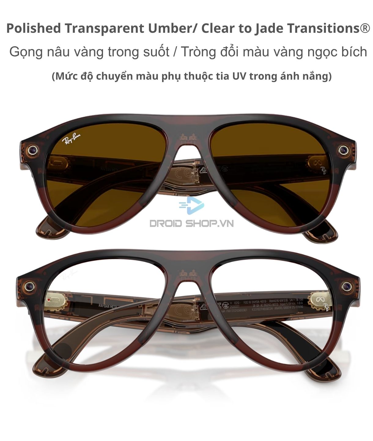 Ray Ban Meta Aviator Gen 3 Polished Transparent Umber Clear To Jade Transitions