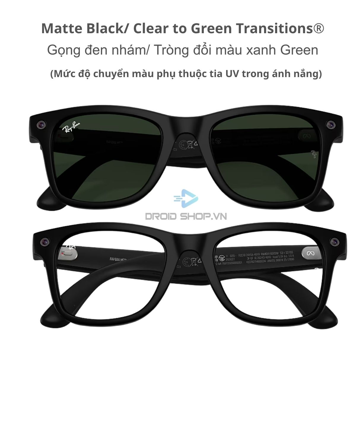 Ray Ban Meta Wayfarer Gen 3 Matte Black Clear To Green Transitions