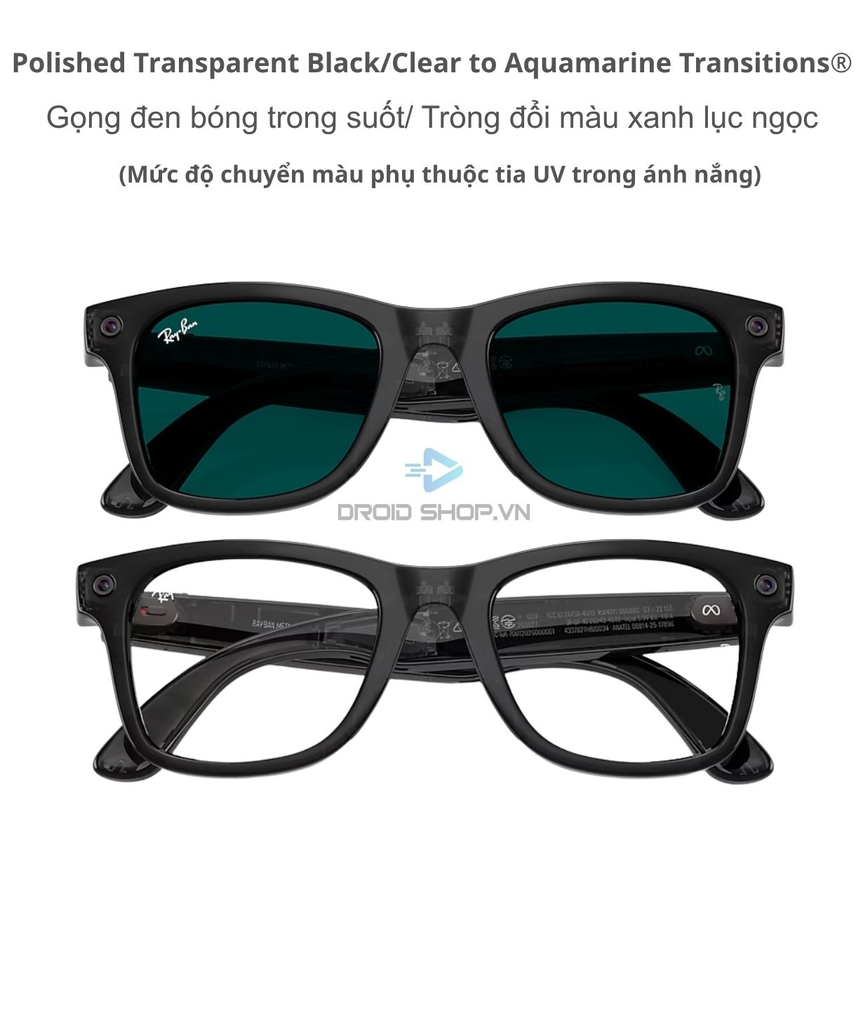 Ray Ban Meta Wayfarer Gen 3 Polished Transparent Black Clear To Aquamarine Transitions