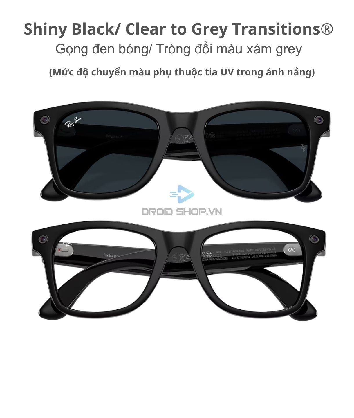 Ray Ban Meta Wayfarer Gen 3 Shiny Black Clear To Grey Transitions