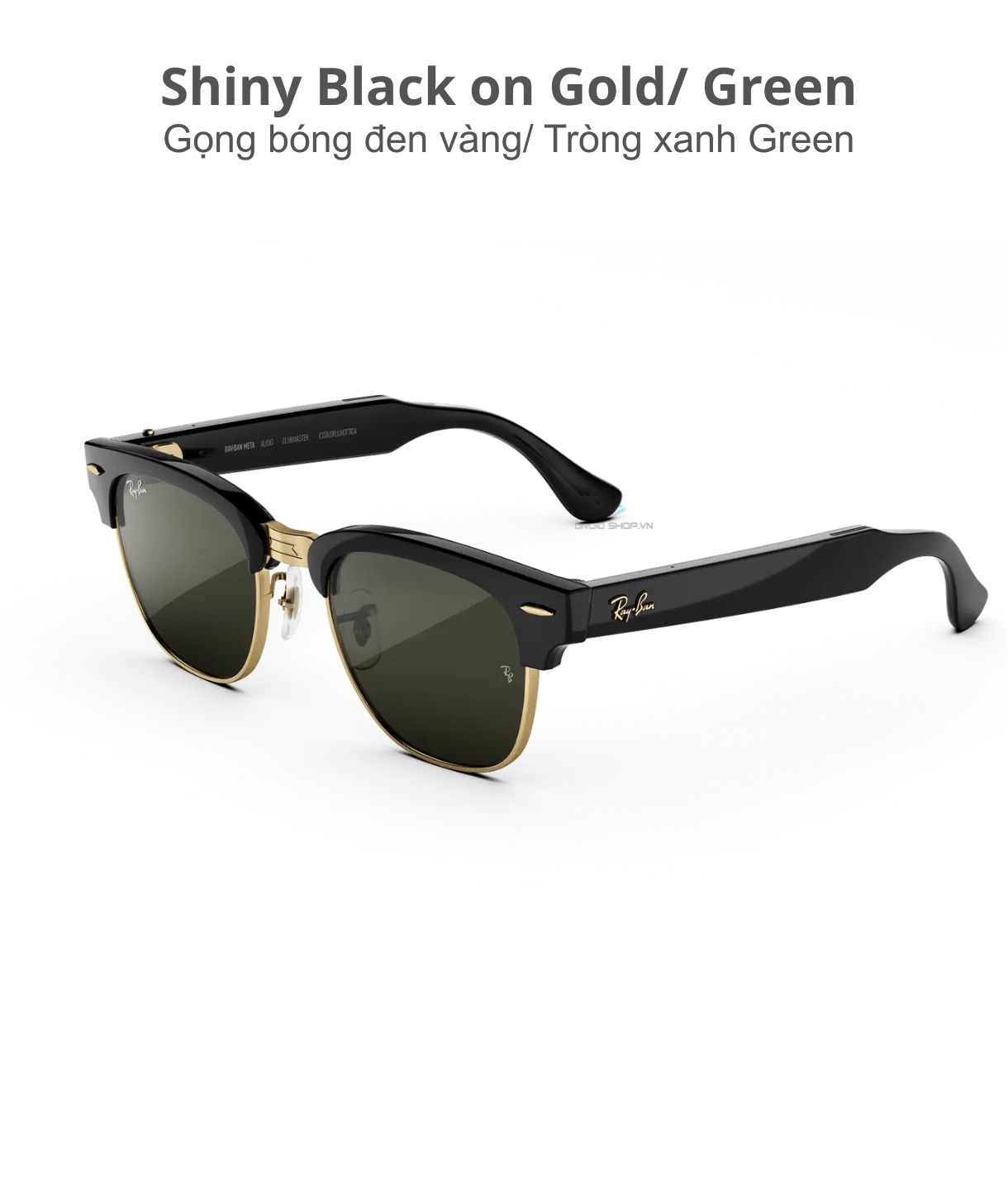 Kính Ray Ban Meta Audio Clubmaster Shiny Black On Gold Transitions Green