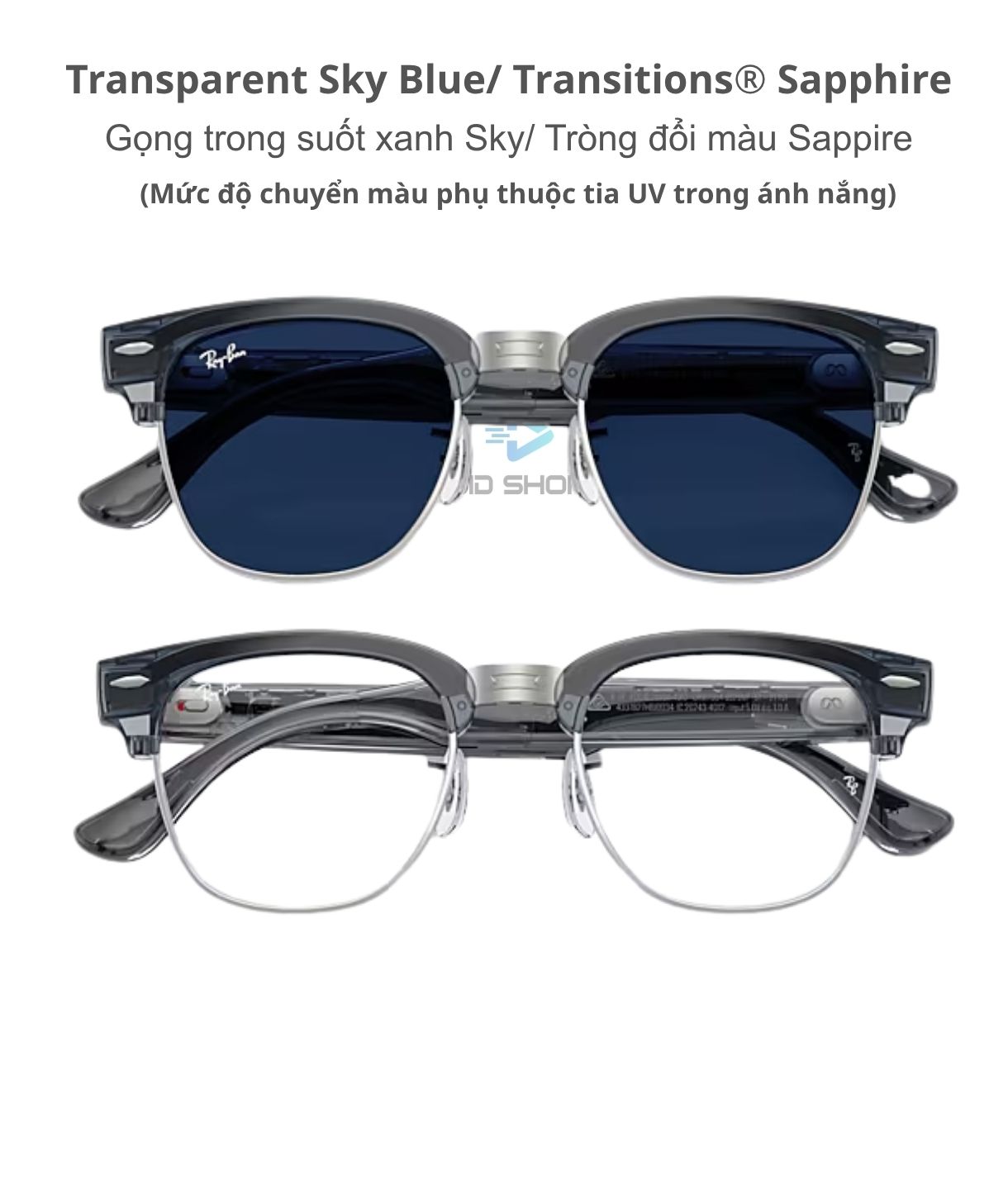 Kính Ray Ban Meta Audio Clubmaster Transparent Sky Blue Transitions Sapphire